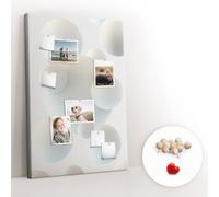 Tablero de corcho con chinchetas – Tablero con chinchetas para fotografías y notas – 80x120 cm – Chinchetas de madera, 100 unidades – Abstracto con motivos de esferas