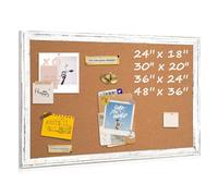 Tablero de corcho para anuncios, 91,4 x 61 cm, tablero de corcho para pared, color blanco rústico