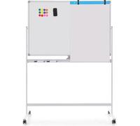 Tablero móvil de doble cara, 120 x 80 cm. Pizarra magnética blanca, con altura ajustable