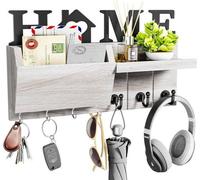 Tablero para llaves Unyqoos® de madera maciza, blanco, 33 x 19 x 2,95 cm – Porta llaves con estante, 7 ganchos, decoración desmontable, capacidad de hasta 13,6 kg