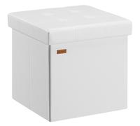CASARIA® Puff Almacenaje Taburete Plegable 38x38x38cm Capacidad 40L Salón Dormitorio Acolchado Reposapiés Piel Sintética Blanco