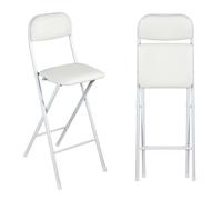 Taburete alto plegable con respaldo, silla de bar acolchada de 65 cm, asiento portátil con reposapiés para cocina, oficina, tienda, color blanco (71 cm)