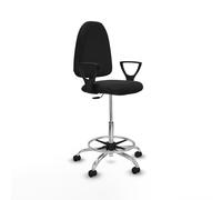 Taburete aýna cp similpiel negro brazos fijos base cromada ruedas eng