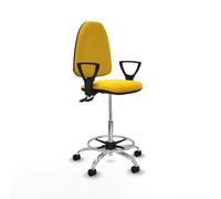 Taburete aýna cpdm similpiel amarillo brazos fijos base cromada rueda
