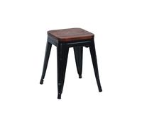 7house Taburete Bajo Industrial Apilable de Acero y Madera 38x38x46cm 7house