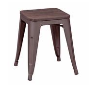 Taburete bajo industrial en acero envejecido y asiento de madera (45cm) - bistro