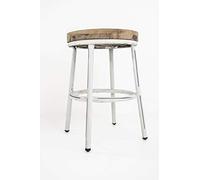 Taburete Bajo Metal y Madera TOM Blanco Vintage Sam, Asiento de Madera, 49x35cm. Incluye Imán Personalizable de Regalo.
