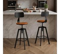 Taburete Bar Industrial, Juego de 2, sillas Bar Cocina, con respaldo, marco de acero, asiento de 64-84 cm de alto, montaje fácil, estilo industrial, color madera envejecida y negro oscuro-Silla Bar