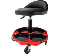 Taburete con respaldo para talleres, con altura ajustable, de 43 a 58 cm. Taburete con ruedas, con capacidad de carga de hasta 150 kg. Silla de taller con compartimentos de almacenamiento, práctica