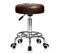 Taburete con ruedas de piel sintética, redondo, acolchado, altura regulable, ruedas con reposapiés, rotación de 360°, capacidad de carga de 150 kg, para spa, dibujo, salón, trabajo, oficina, tatuaje