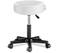 CASARIAŽ Taburete Oficina Giratorio 360° Redondo Ř 35cm con Ruedas Silla Escritorio Trabajo Altura Regulable 46-60cm Acolchado 10cm Resistente Blanco