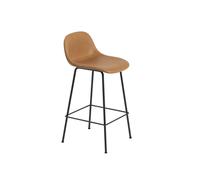 Taburete de Bar de Fibra con Base de Tubo y Respaldo Tapizado en Piel Coñac/ Negro Al . 87,5 cm