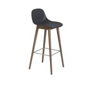 Taburete de Bar de Fibra con Base y Respaldo de Madera Negro/ Marrón Oscuro Al. 97,5 cm