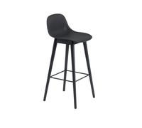Taburete de Bar de Fibra con Base y Respaldo de Madera Negro/ Negro Al. 97,5 cm