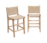 Taburete de bar de madera de hevea y asiento de cuerdas, set de 2, Natural