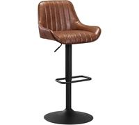 Taburete de bar, juego de 1 unidad, con altura ajustable, tapizado en cuero sintético con acabado similar a la cera, color marrón