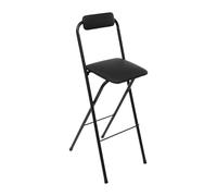 Taburete de bar plegable acolchado, silla alta plegable para adultos, color negro, con respaldo y reposapiés, resistente a la intemperie, para balcones, oficinas, bares, comedores (negro, asiento