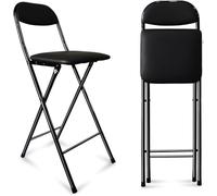 Taburete de bar plegable portátil con respaldo y reposapiés, silla de cocina acolchada para oficina en casa y dormitorio, diseño que ahorra espacio, 65 cm de altura, color blanco