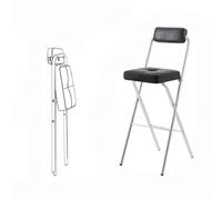 Taburete de bar portátil de cuero moderno, silla de cocina plegable acolchada para adultos, elegante taburete de 65 cm de alto, asiento de oficina que ahorra espacio, color negro