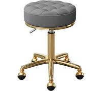 Taburete de bar redondo con ruedas, taburete de trabajo para salón de belleza, silla giratoria ajustable, 5 garras de oro titanio y globo de acero inoxidable con ruedas (gris oscuro, talla única)
