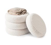 Taburete de Peluche Relaxdays, Acolchado, 47 x 42 cm (Alto x diámetro), Acanalado, para Dormitorio o salón, Crema
