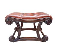 Taburete de pie rústico, otomano de cuero y madera, diseño de remaches vintage, reposapiés multiusos para sala de estar o entrada, mesa auxiliar pequeña, reposapiés rectangular, resistente y elegante
