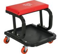 Taburete de taller Fortuna Lai, con asiento acolchado y espacio de almacenamiento, ideal para garajes y talleres, fabricado en acero resistente, color rojo