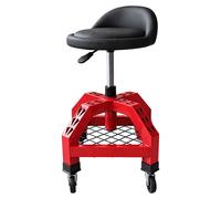 Taburete de taller Relaxdays. Con ruedas, altura ajustable, taburete para montaje, capacidad de 136 kg, dimensiones 50x40x40 cm, con sistema de elevación neumático, fabricado en metal, color rojo