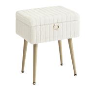 SONGMICS Taburete de Tocador, Banco de Maquillaje con Espacio, Acolchado | Reposapiés, Patas de Metal, Pies Ajustables, para Sala de Estar, Dormitorio, Dorado y Blanco, Colección GLAMOR LOM505WZ02