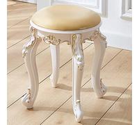 Taburete de tocador acolchado con patas de acero duraderas, diseño moderno y elegante para dormitorio y baño, 43 cm de altura, elegante aspecto de cuero dorado