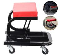 Taburete de trabajo para garaje, silla con ruedas móviles, caja de herramientas, cojín de cuero sintético, giratorio 360°