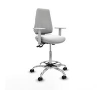 Taburete elche blanco as bali blanco brazos blancos base cromada rueda