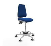 Taburete elche blanco as similpiel azul base blanca ruedas 65mm engoma
