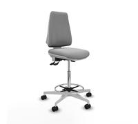 Taburete elche blanco as similpiel gris claro base blanca ruedas 65mm