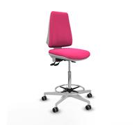 Taburete elche blanco as similpiel rosa base blanca ruedas 65mm engoma