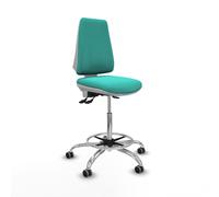 Taburete elche blanco as similpiel turquesa base cromada ruedas 65mm e