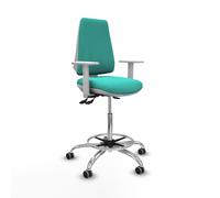 Taburete elche blanco as similpiel turquesa brazos blancos base cromad