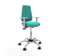 Taburete elche blanco as similpiel turquesa brazos blancos base cromad
