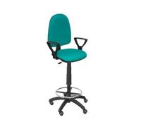 Taburete Ergonómico Con Mecanismo De Contacto Permanente, Regulable En Altura, Aro Reposapiés Y Ruedas De Parquet Asiento Y Respaldo Tapizados En Tejido Bali Color Verde Claro (brazos Fijos Incluidos)