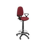 Taburete Ergonómico Con Mecanismo De Contacto Permanente, Regulable En Altura, Aro Reposapiés Y Ruedas De Parquet Asiento Y Respaldo Tapizados En Tejido Bali Color Granate (brazos Fijos Incluidos) Piq