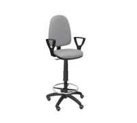 Taburete Ergonómico Con Mecanismo De Contacto Permanente, Regulable En Altura, Aro Reposapiés Y Ruedas De Parquet Asiento Y Respaldo Tapizados En Tejido Bali Color Gris (brazos Fijos Incluidos) Piquer