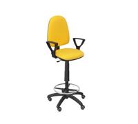 Taburete Ergonómico Con Mecanismo De Contacto Permanente, Regulable En Altura, Aro Reposapiés Y Ruedas De Parquet Asiento Y Respaldo Tapizados En Tejido Bali Color Amarillo (brazos Fijos Incluidos) Pi