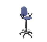Taburete Ergonómico Con Mecanismo De Contacto Permanente, Regulable En Altura, Aro Reposapiés Y Ruedas De Parquet Asiento Y Respaldo Tapizados En Tejido Bali Color Azul Claro (brazos Fijos Incluidos) 