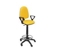 Taburete Ergonómico Con Mecanismo De Contacto Permanente, Regulable En Altura Y Aro Reposapiés Asiento Y Respaldo Tapizados En Tejido Bali Color Amarillo (brazos Fijos Incluidos) Piqueras Y Crespo Mod