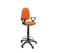 Taburete Ergonómico Con Mecanismo De Contacto Permanente, Regulable En Altura Y Aro Reposapiés Asiento Y Respaldo Tapizados En Tejido Bali Color Naranja (brazos Fijos Incluidos) Piqueras Y Crespo Mode