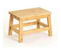 Taburete Escalón de Madera de Bambú Natural con Asa Integrada y Protección Anti-Rayaduras en Las Patas de 38x26x25 cm y Resistencia de 150 kg para Cocina y Baño.