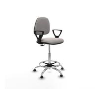 Taburete isso cp similpiel blanco brazos fijos base cromada topes