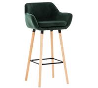 Taburete Kamden Angel, diseño moderno, para interior y exterior. Color: verde. Material: terciopelo, madera. Estructura de 4 patas, con respaldo y reposapiés. Ideal para cocina y bar. Asiento acolchad