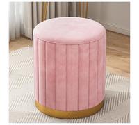 Taburete otomano pequeño redondo de terciopelo para sala de estar y dormitorio, reposapiés tapizado moderno, color rosa