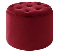 CLP Trading GmbH – Puff de almacenaje Pantin redondo tapizado en terciopelo rojo 44x44x42 cm
